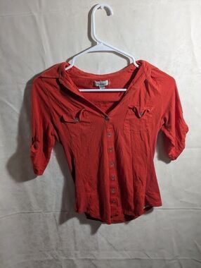 XS Vintage Guess Bright Red Button-Up W Adjustable Sleeve Height